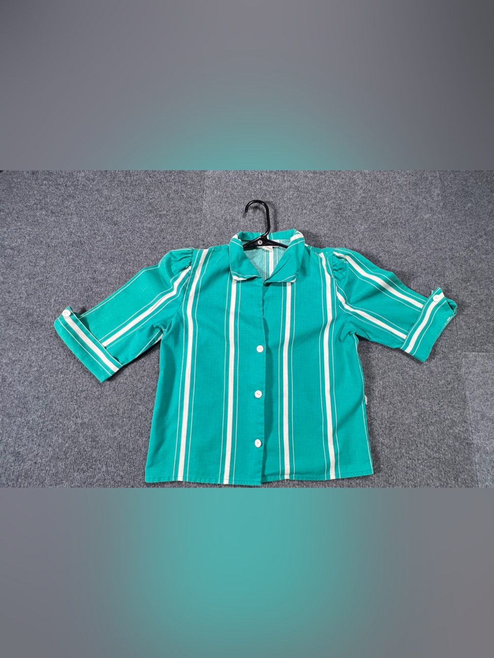 Vintage Teal & White Stripe Button-Up Shirt